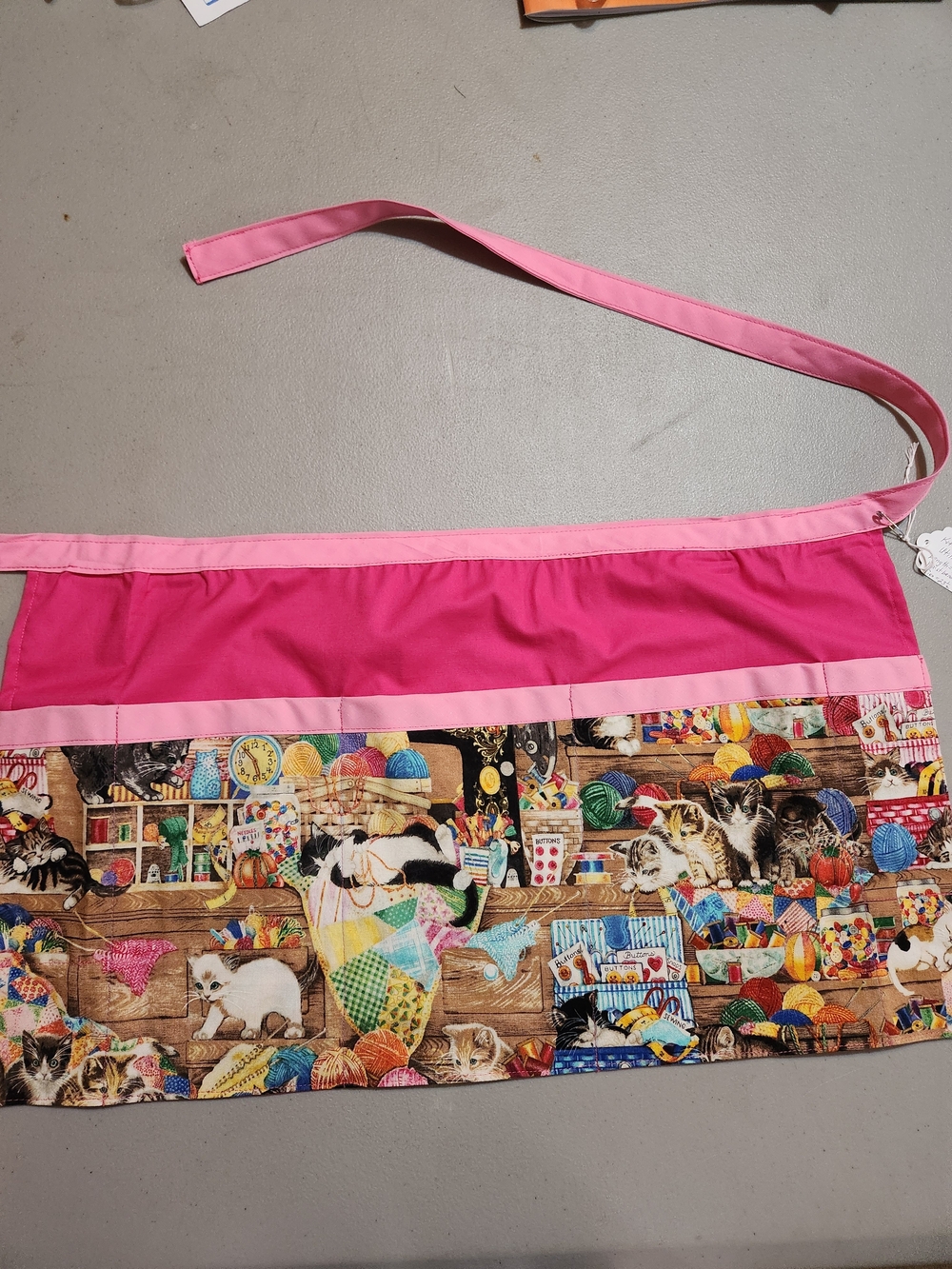 Hand Crafted Pink and Hot Pink Utility Apron with Cat Print